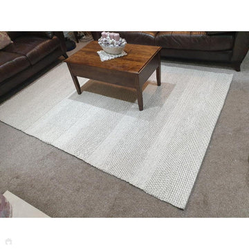 Katherine Carnaby Coast CS06 Modern Plain Stripe Shimmer Hand-Woven Textured Wool & Viscose Blend Looped Pile Flatweave Cream Rug-Asiatic Carpets-Rug Love - The Most Loved Rug Store